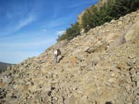 Scree slope on Pacific Crest Trail heading north towards Donner Pass